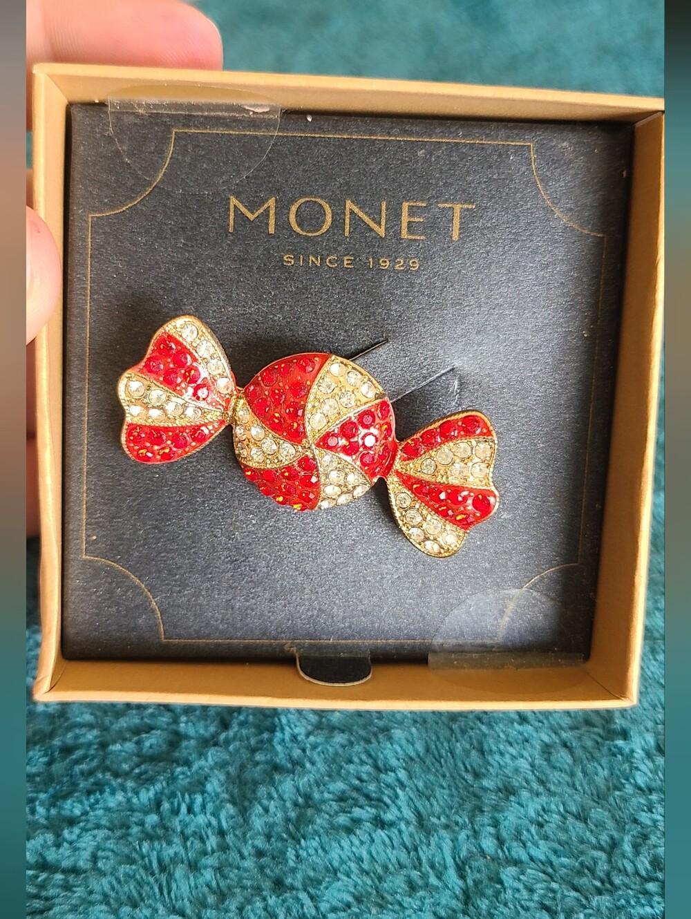 vintage Monet rhinestone peppermint candy brooch